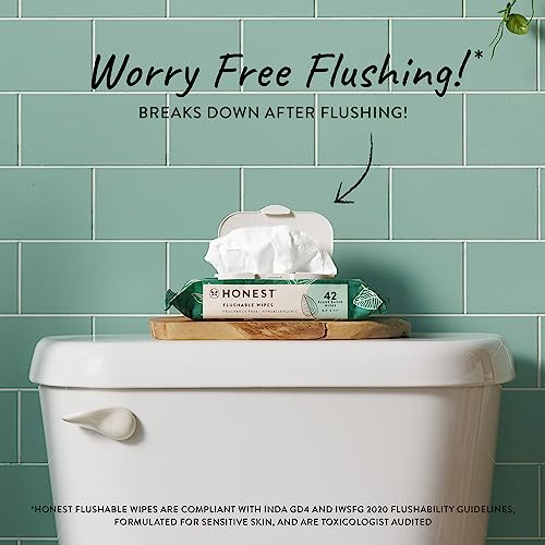 The Honest Company Plant-Based Flushable Wipes | 99% Water, Hypoallergenic, EWG Verified, Safe to Flush | Fragrance Free, 42 Count