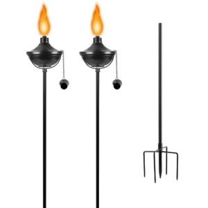 taotazon [2023 newest 2 packs metal garden torches for outside, 22oz outdoor metal torch, citronella torches lighting with 4-prong grounded stake for garden patio pathway