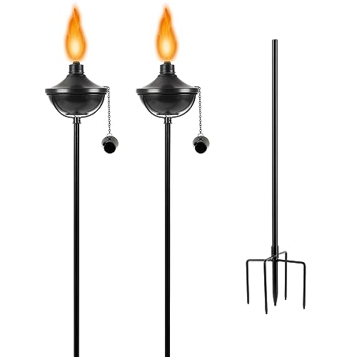 TaoTazon [2023 Newest 2 Packs Metal Garden Torches for Outside, 22oz Outdoor Metal Torch, Citronella Torches Lighting with 4-Prong Grounded Stake for Garden Patio Pathway