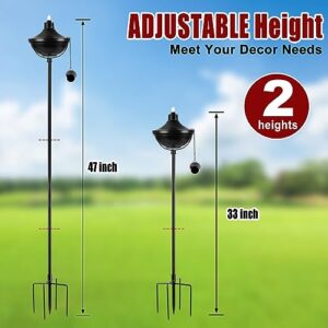 TaoTazon [2023 Newest 2 Packs Metal Garden Torches for Outside, 22oz Outdoor Metal Torch, Citronella Torches Lighting with 4-Prong Grounded Stake for Garden Patio Pathway