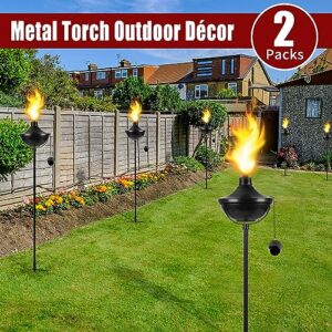 TaoTazon [2023 Newest 2 Packs Metal Garden Torches for Outside, 22oz Outdoor Metal Torch, Citronella Torches Lighting with 4-Prong Grounded Stake for Garden Patio Pathway