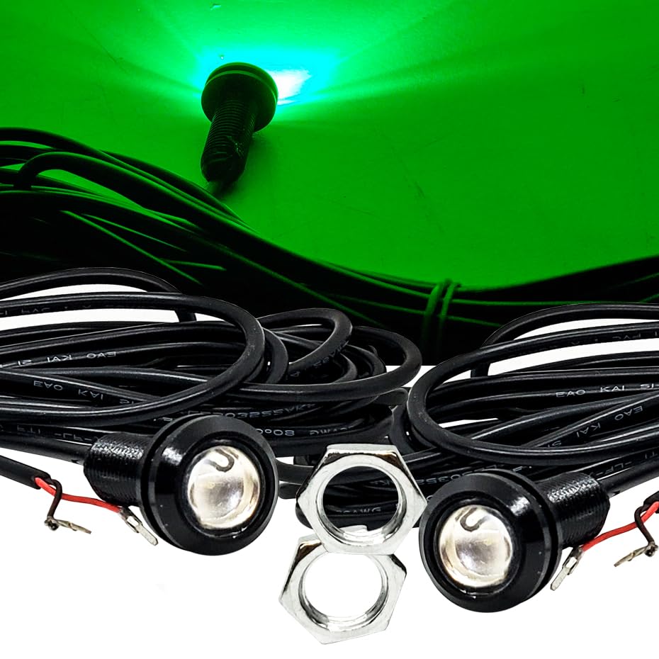 5/8 Inch Black 22mm Bolt Beam Green LED Accent Rock Lights with 20ft. AWG #26 Wire for UTV Off-Road Trucks Trailers Motorcycles RVs Boats ATVs
