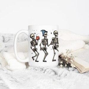 Dancing Skeleton Halloween Fall Autumn Season Coffee Mug, Spooky Pumpkin Potion Cup, Gift for Friend, Coworker (15oz)