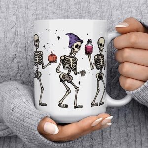 Dancing Skeleton Halloween Fall Autumn Season Coffee Mug, Spooky Pumpkin Potion Cup, Gift for Friend, Coworker (15oz)