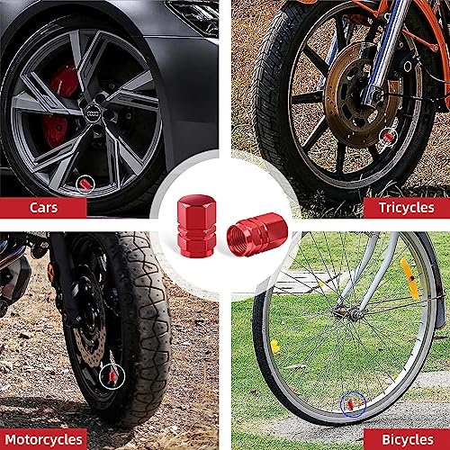 Kewucn 8 PCS Car Tire Valve Caps, Aluminum Alloy Air Caps Cover with Rubber Ring, Corrosion Resistant Airtight Dust Proof Covers, Universal for SUVs, Trucks, Motorcycles and Bikes (Red)