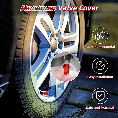 Kewucn 8 PCS Car Tire Valve Caps, Aluminum Alloy Air Caps Cover with Rubber Ring, Corrosion Resistant Airtight Dust Proof Covers, Universal for SUVs, Trucks, Motorcycles and Bikes (Red)