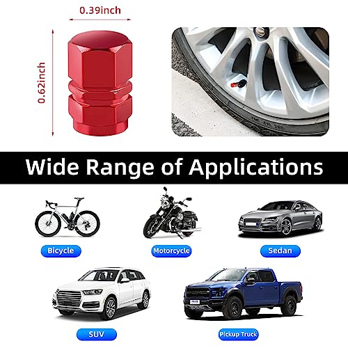 Kewucn 8 PCS Car Tire Valve Caps, Aluminum Alloy Air Caps Cover with Rubber Ring, Corrosion Resistant Airtight Dust Proof Covers, Universal for SUVs, Trucks, Motorcycles and Bikes (Red)