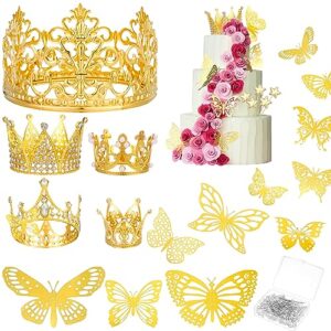 135 pcs flower bouquet accessories 5 pcs crown cake topper 60 pcs 3d gold butterfly 50 pcs corsage bouquet pins with 20 pcs cake toppers floral arrangements for festival wedding birthday party