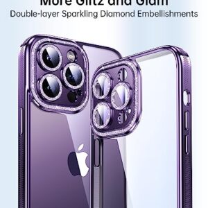 JAZZCAMEL for iPhone 14 Pro Max Case with Onepiece Glitter Camera Protector,Military Anti-Slip Gear Line, Military Drop Protection, Slim Luxury for Women Girls Men Clear Phone Case 6.7'' - Purple