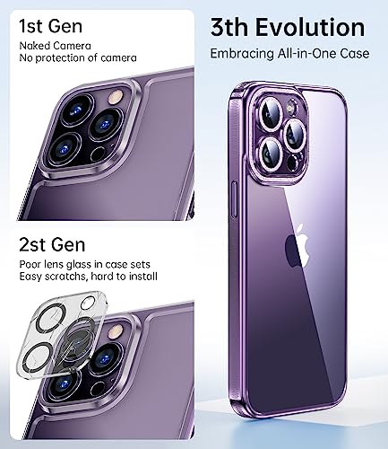 JAZZCAMEL for iPhone 14 Pro Max Case with Onepiece Glitter Camera Protector,Military Anti-Slip Gear Line, Military Drop Protection, Slim Luxury for Women Girls Men Clear Phone Case 6.7'' - Purple