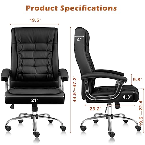 PUKAMI Big and Tall Office Chair,350lbs Leather Office Chair for Heavy People,High Back Executive Desk Chair,Adjustable Home Office Chair with Armrest,Swivel Computer Chair with Spring Seat