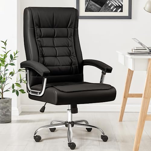 PUKAMI Big and Tall Office Chair,350lbs Leather Office Chair for Heavy People,High Back Executive Desk Chair,Adjustable Home Office Chair with Armrest,Swivel Computer Chair with Spring Seat