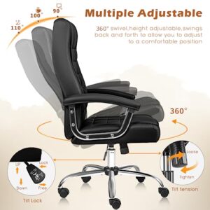 PUKAMI Big and Tall Office Chair,350lbs Leather Office Chair for Heavy People,High Back Executive Desk Chair,Adjustable Home Office Chair with Armrest,Swivel Computer Chair with Spring Seat