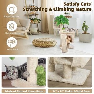 Cat Tower 33'' Cat Tree Indoor Palm Tree Large Cat Perch with Scratching Board Cat Tower with Natural Sisal Ball Furniture Pet House Play Activity Center Suitable for Adult Cats and Kittens