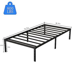 Besebay Twin Size Bed Frame 14 Inch Heavy Duty Metal Frames with Steel Slats Support Ample Storage No Box Spring Needed, Easy Assembly, Noise Free, Black