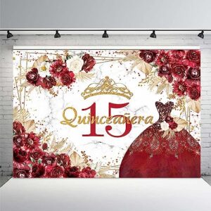 mehofond 10x7ft boho floral quinceanera 15th birthday backdrop for girls red flowers pampas grass mis quince anos 15th birthday party decorations photography background gold glitter dots crown banner