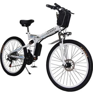 eurobike electric bike for adults, 26" mountain ebikes, 350w powerful motor folding adult electric bicycles, 36v 8ah lithium battery, 21 speed gears ebike (ebike white)