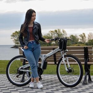 EUROBIKE Electric Bike for Adults, 26" Mountain Ebikes, 350W Powerful Motor Folding Adult Electric Bicycles, 36V 8AH Lithium Battery, 21 Speed Gears Ebike (Ebike White)