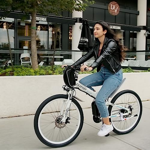 EUROBIKE Electric Bike for Adults, 26" Mountain Ebikes, 350W Powerful Motor Folding Adult Electric Bicycles, 36V 8AH Lithium Battery, 21 Speed Gears Ebike (Ebike White)