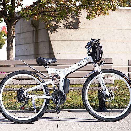 EUROBIKE Electric Bike for Adults, 26" Mountain Ebikes, 350W Powerful Motor Folding Adult Electric Bicycles, 36V 8AH Lithium Battery, 21 Speed Gears Ebike (Ebike White)