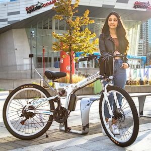 EUROBIKE Electric Bike for Adults, 26" Mountain Ebikes, 350W Powerful Motor Folding Adult Electric Bicycles, 36V 8AH Lithium Battery, 21 Speed Gears Ebike (Ebike White)