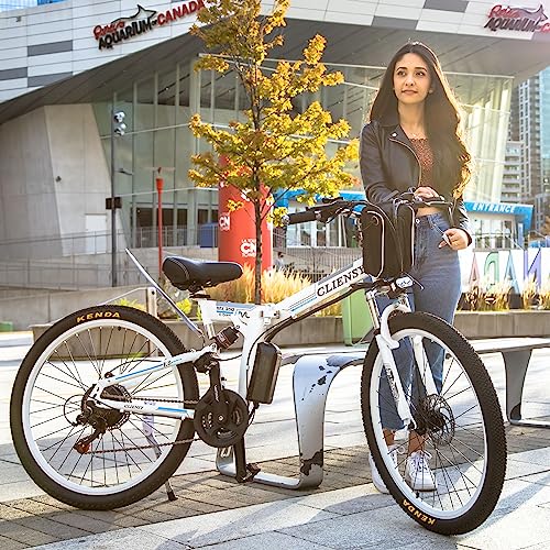 EUROBIKE Electric Bike for Adults, 26" Mountain Ebikes, 350W Powerful Motor Folding Adult Electric Bicycles, 36V 8AH Lithium Battery, 21 Speed Gears Ebike (Ebike White)