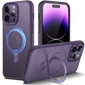 dasfond mag-stand designed for iphone 14 pro max case, 2023 upgraded [all-in-1] [compatible with magsafe invisible ring kickstand transparent matte cover shockproof slim case, purple