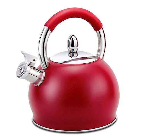 Stovetop Tea Kettle Whistling Teapot Tea Kettle 3L Whistling Tea Kettle 304 Stainless Steel Whistle Kettle Teapot Universal Stovetop Kettle Stove Top Kettle Tea Pot (Color : Red, Size : 20 * 24.5cm)