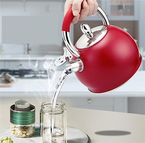 Stovetop Tea Kettle Whistling Teapot Tea Kettle 3L Whistling Tea Kettle 304 Stainless Steel Whistle Kettle Teapot Universal Stovetop Kettle Stove Top Kettle Tea Pot (Color : Red, Size : 20 * 24.5cm)