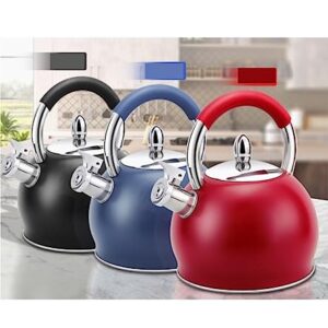 Stovetop Tea Kettle Whistling Teapot Tea Kettle 3L Whistling Tea Kettle 304 Stainless Steel Whistle Kettle Teapot Universal Stovetop Kettle Stove Top Kettle Tea Pot (Color : Red, Size : 20 * 24.5cm)