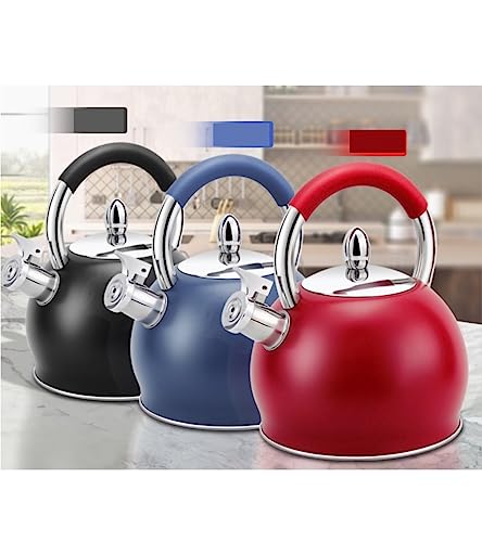 Stovetop Tea Kettle Whistling Teapot Tea Kettle 3L Whistling Tea Kettle 304 Stainless Steel Whistle Kettle Teapot Universal Stovetop Kettle Stove Top Kettle Tea Pot (Color : Red, Size : 20 * 24.5cm)