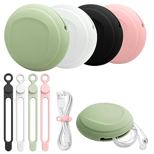 8 in 1 Silicone Headphone Organizer,Data Cable Storage Case, Cable Ties/Cable Straps Reusable Fastening Cable Ties Cord Organizer,Mini Storage Bag, Mini Key Box,Soft Silicone Accessories Kit(4 colors)