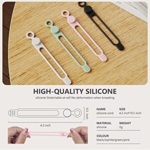 8 in 1 Silicone Headphone Organizer,Data Cable Storage Case, Cable Ties/Cable Straps Reusable Fastening Cable Ties Cord Organizer,Mini Storage Bag, Mini Key Box,Soft Silicone Accessories Kit(4 colors)
