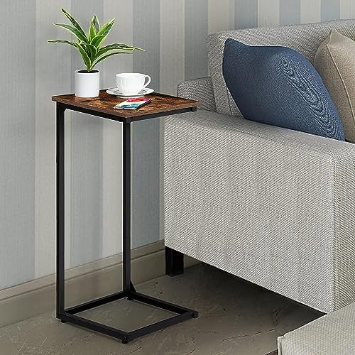 Nandae C Shaped Side Table Set of 2, End Table Sofa Snack Table Tray Side Table Bedside Table with Metal Frame for Laptop,Sofa Couch, Bed Living Room Bedroom, Rustic Brown