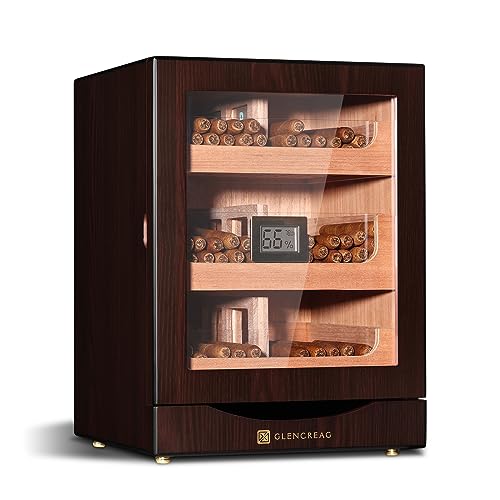 GLENCREAG Cigar Humidor Cabinet for 100 to 150 Cigars with Digital Hygrometer, Spanish Cedar Lining, Tight-Seal Magnetic Door, 3+1 Large Capacity Drawers & 2 Crystal Gel Humidifiers, Gift for Men