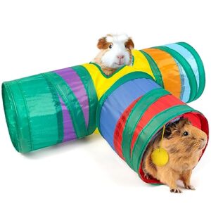 tierecare guinea pig tunnel - collapsible 3 way small animal hideouts and tubes for guinea pigs, ferrets, hedgehog, and chinchillas exploration enrichment toys accessories for cage