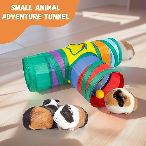 TiereCare Guinea Pig Tunnel - Collapsible 3 Way Small Animal Hideouts and Tubes for Guinea Pigs, Ferrets, Hedgehog, and Chinchillas Exploration Enrichment Toys Accessories for Cage