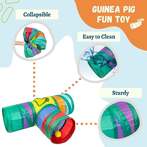 TiereCare Guinea Pig Tunnel - Collapsible 3 Way Small Animal Hideouts and Tubes for Guinea Pigs, Ferrets, Hedgehog, and Chinchillas Exploration Enrichment Toys Accessories for Cage