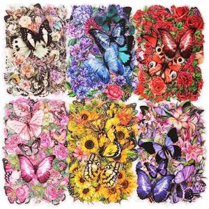 knaid 300 pieces assorted butterfly and flower stickers, transparent butterflies floral resin decals aesthetic journaling scrapbook stickers for card making bullet junk journal planner craft supplies