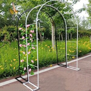 garden arch trellis for climbing plants rose archway,heavy duty metal steel frame pergola arbor weatherproof support for backyard,lawn,patio,courtyard,wedding decorations,green/black/white (color : w