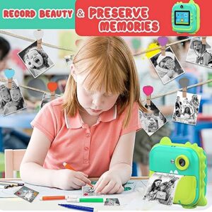 Instant Print Camera for Kids,Inkless Sticker Printer for Girls Boys Age 3-12, HD Digital Video Cameras, Mini Thermal Printer Kid Toy Gifts with 3 Rolls Photo Paper, 5 Color Pens, 32GB Card-Green