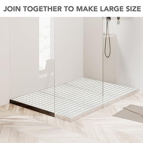 Qidordour Shower Mats Non Slip Bath Mat for Tub, 27 x 15.7 Inch Long Bath Tub Mat with Suction Cups and Drainage Holes, Anti Slip Bathtub Mats for Inside Shower Stall Tray Bathroom Floor, Light Grey