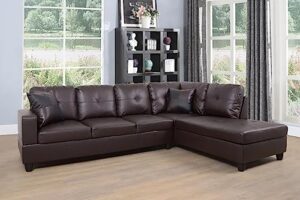 sienwiey sectional sofa set, l-shape faux leather couch living room sofa set with chaise using for living room furniture(brown,facing right chaise)