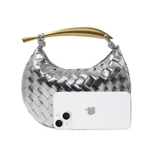 FEOFFS Woven Leather Hobe Dumpling Bag Dinner Handbag For Women Purse Hobo Bag Knotted Woven Summer Clutch Bag (Silver)