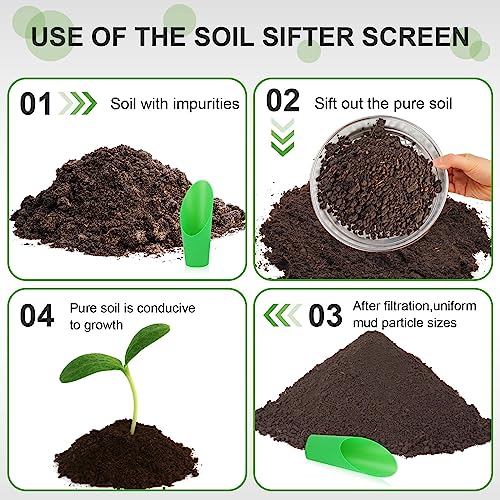 Windyun 3 Pcs Rock Garden Sieve Soil Dirt Sifter Sand Soil Sieve Compost Sifter Screen Sifting Screen Pan Metal Dirt Strainer with Shovel Tools for Gardening Bonsai Beach Gravel, 3 Sieve Mesh