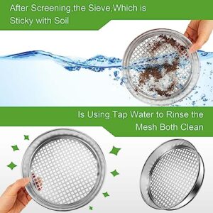 Windyun 3 Pcs Rock Garden Sieve Soil Dirt Sifter Sand Soil Sieve Compost Sifter Screen Sifting Screen Pan Metal Dirt Strainer with Shovel Tools for Gardening Bonsai Beach Gravel, 3 Sieve Mesh