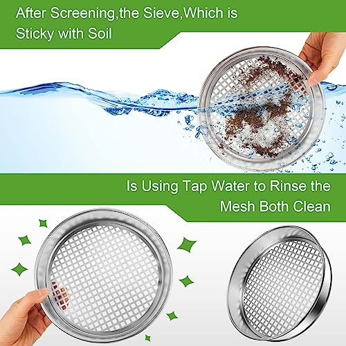 Windyun 3 Pcs Rock Garden Sieve Soil Dirt Sifter Sand Soil Sieve Compost Sifter Screen Sifting Screen Pan Metal Dirt Strainer with Shovel Tools for Gardening Bonsai Beach Gravel, 3 Sieve Mesh