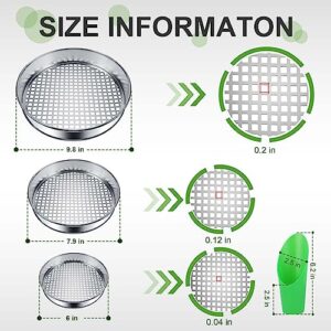 Windyun 3 Pcs Rock Garden Sieve Soil Dirt Sifter Sand Soil Sieve Compost Sifter Screen Sifting Screen Pan Metal Dirt Strainer with Shovel Tools for Gardening Bonsai Beach Gravel, 3 Sieve Mesh