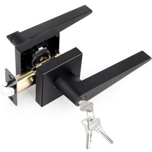 loqron heavy duty entrance door lever keyed entry door handle with lock and keys reversible for matte black handle for bedroom, office or front door