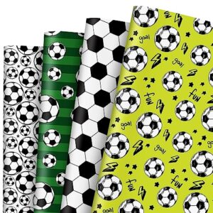 anydesign football wrapping paper sports soccer print gift wrap paper bulk folded flat green white black football art paper for theme birthday party season games gift wrapping, 19.7 x 27.6, 8 sheet